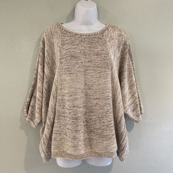 J. Jill Tops - J Jill Purejill Boat Neck 3/4 Sleeve Pullover Sweater XL Beige Tan Cotton Shawl